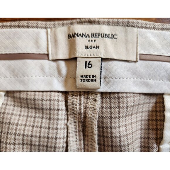 Banana Republic Houndstooth Sloan Stretch Pants Tan Brown & Cream Sz 16 - Picture 8 of 10